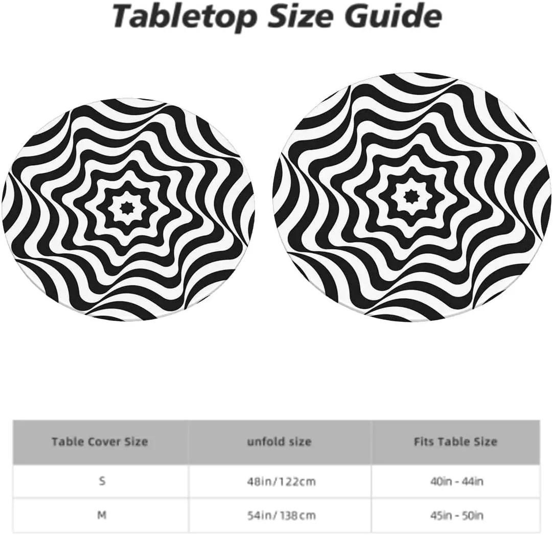 Black and White Round Table Cloth with Elastic Edged Curvy Lines Modern Mosaic Washable Waterproof Table Cover Tabletop Decoration Checkered Pattern Fits up 45"-50" Diameter Tables