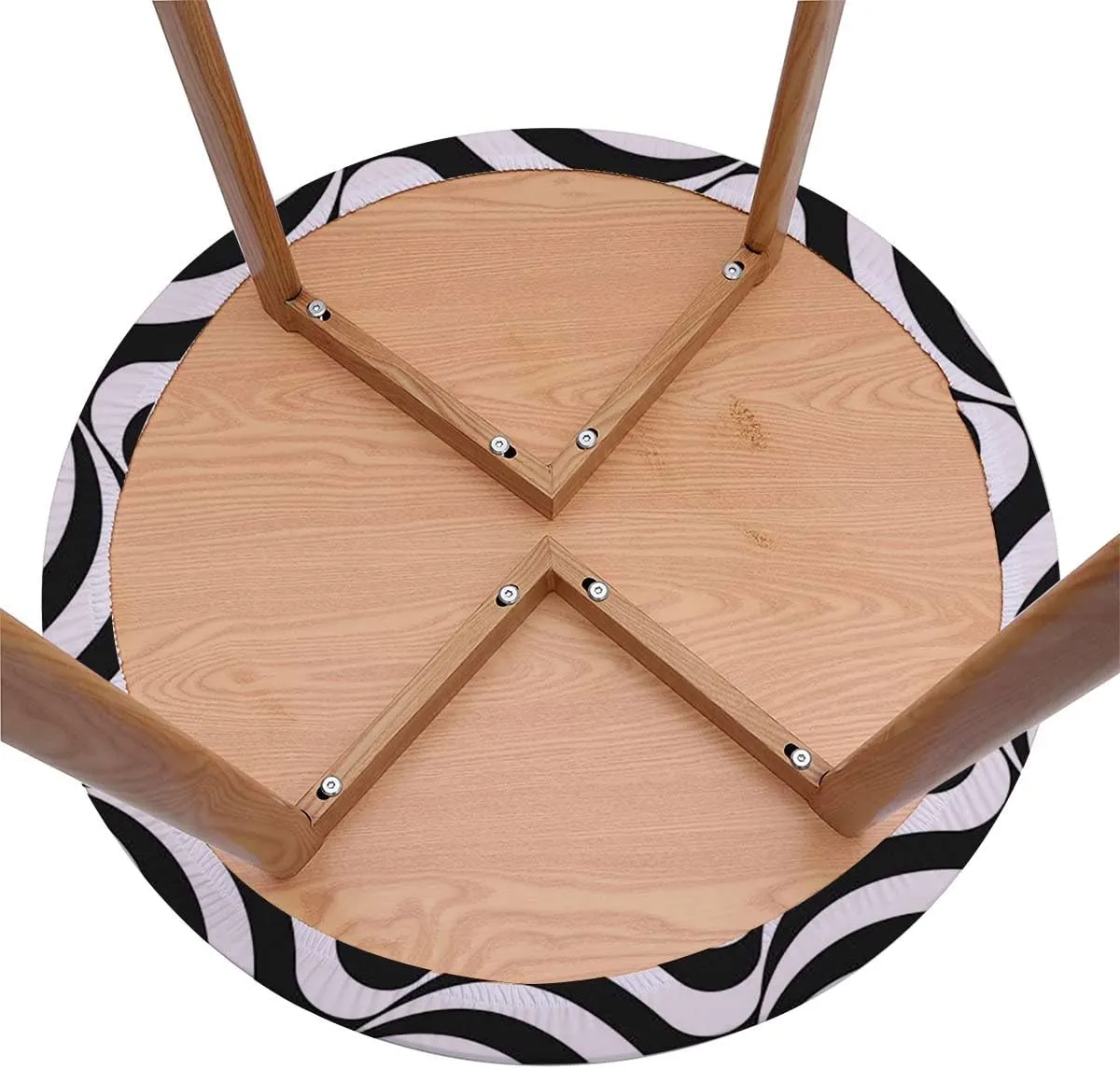 Black and White Round Table Cloth with Elastic Edged Curvy Lines Modern Mosaic Washable Waterproof Table Cover Tabletop Decoration Checkered Pattern Fits up 45"-50" Diameter Tables