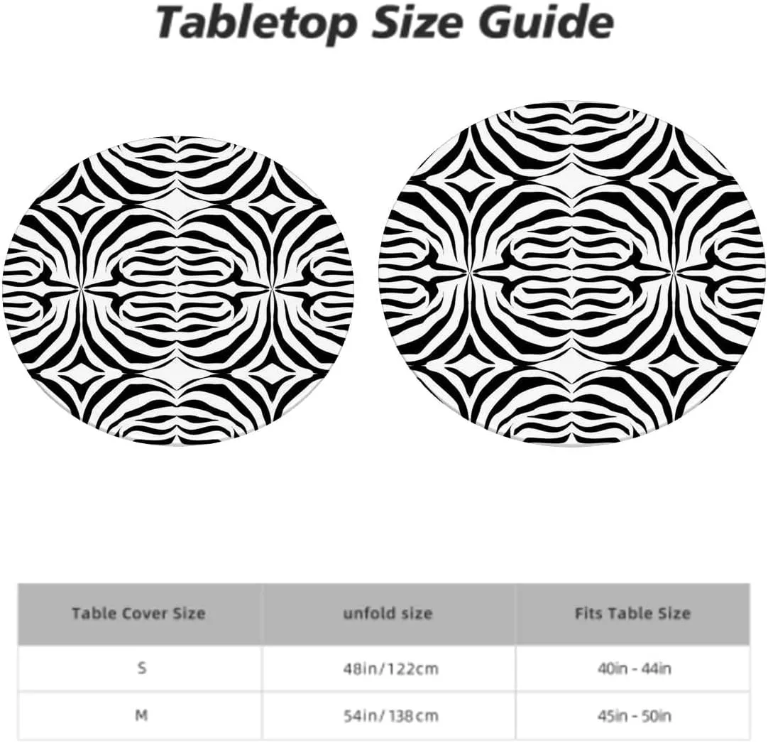 Black and White Round Waterproof Table Cover Elastic Tablecloth Curvy Lines Modern Mosaic Elastic Edged Table Cover, Round Tables Tablecloth Table Cloth Fits up 45"-50" Diameter Tables