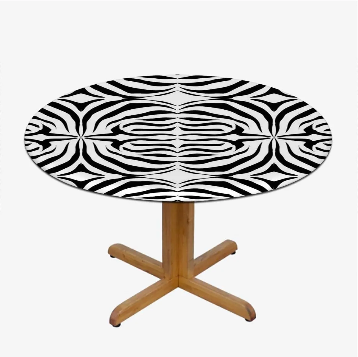 Black and White Round Waterproof Table Cover Elastic Tablecloth Curvy Lines Modern Mosaic Elastic Edged Table Cover, Round Tables Tablecloth Table Cloth Fits up 45"-50" Diameter Tables
