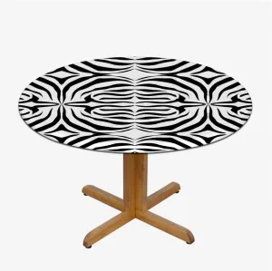 Black and White Round Waterproof Table Cover Elastic Tablecloth Curvy Lines Modern Mosaic Elastic Edged Table Cover, Round Tables Tablecloth Table Cloth Fits up 45"-50" Diameter Tables