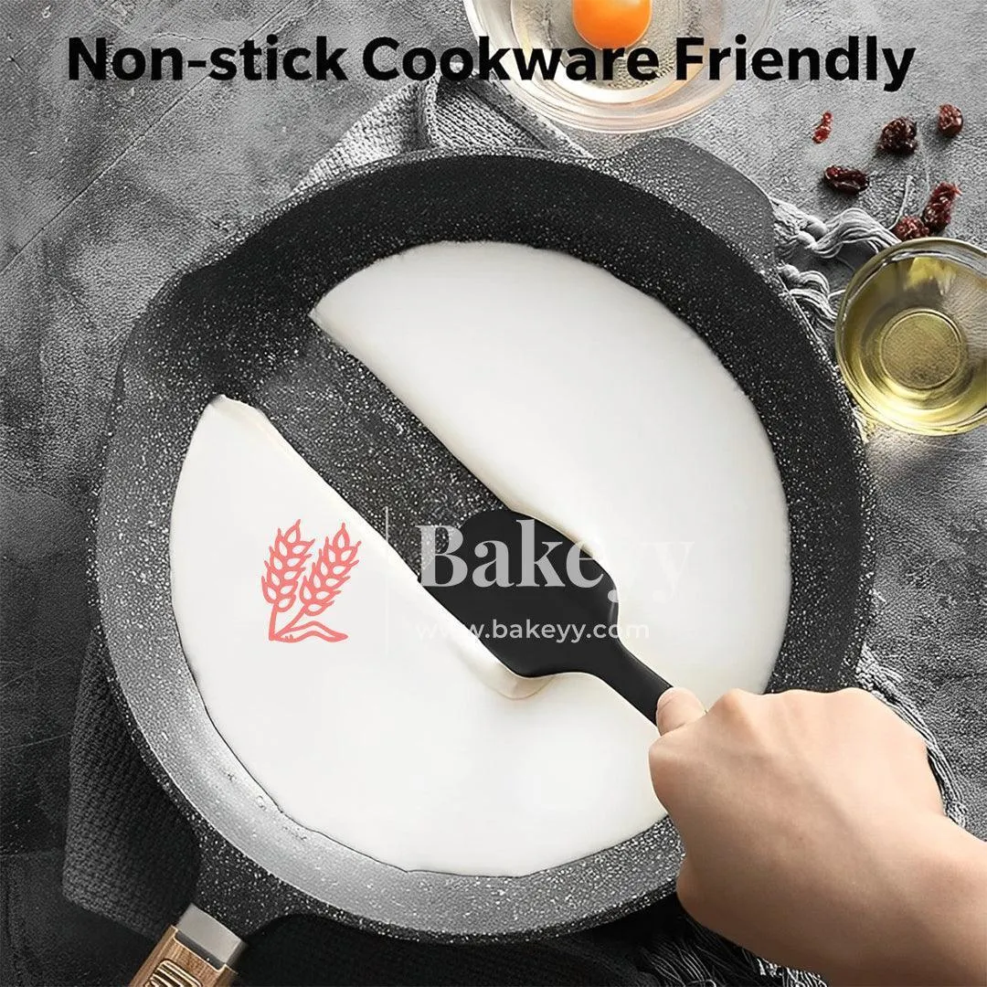Black Heat Resistant Silicone Spatula| Kitchen Silicone Spatula for Cooking| Dishwasher Safe Rubber Spatula for Baking Cake Pancake