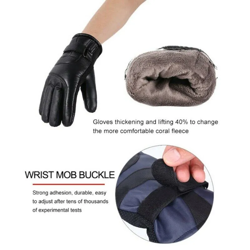 Black Waterproof USB Powered Heated Leather Gloves