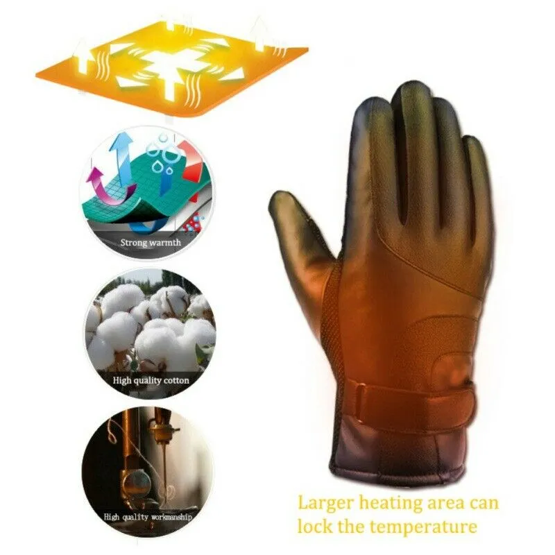 Black Waterproof USB Powered Heated Leather Gloves