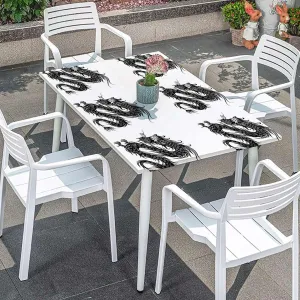Black White Fitted Table Cover for Square Tables Dragon Antique Paper Style Picnic Fitted Tablecloth Rectangle Table Cover Japanese Fits up 4 Foot Tables