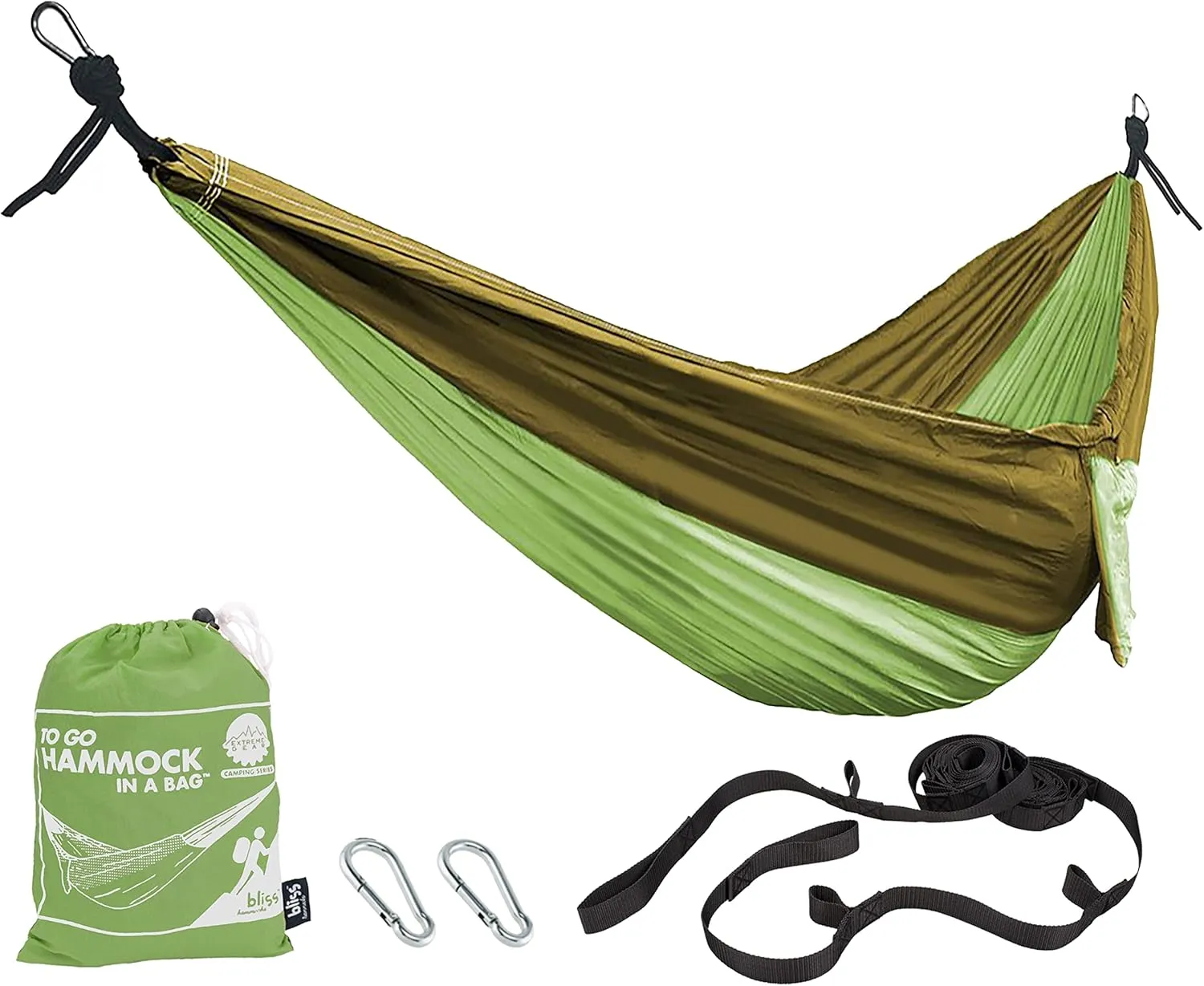 Bliss Hammocks BH-406ST-FG Hammock in a Bag w/ Carabiners   Tree Straps, 52-in. Wide, Weather Resistant, 300 Lb. Capacity (Forest Green)