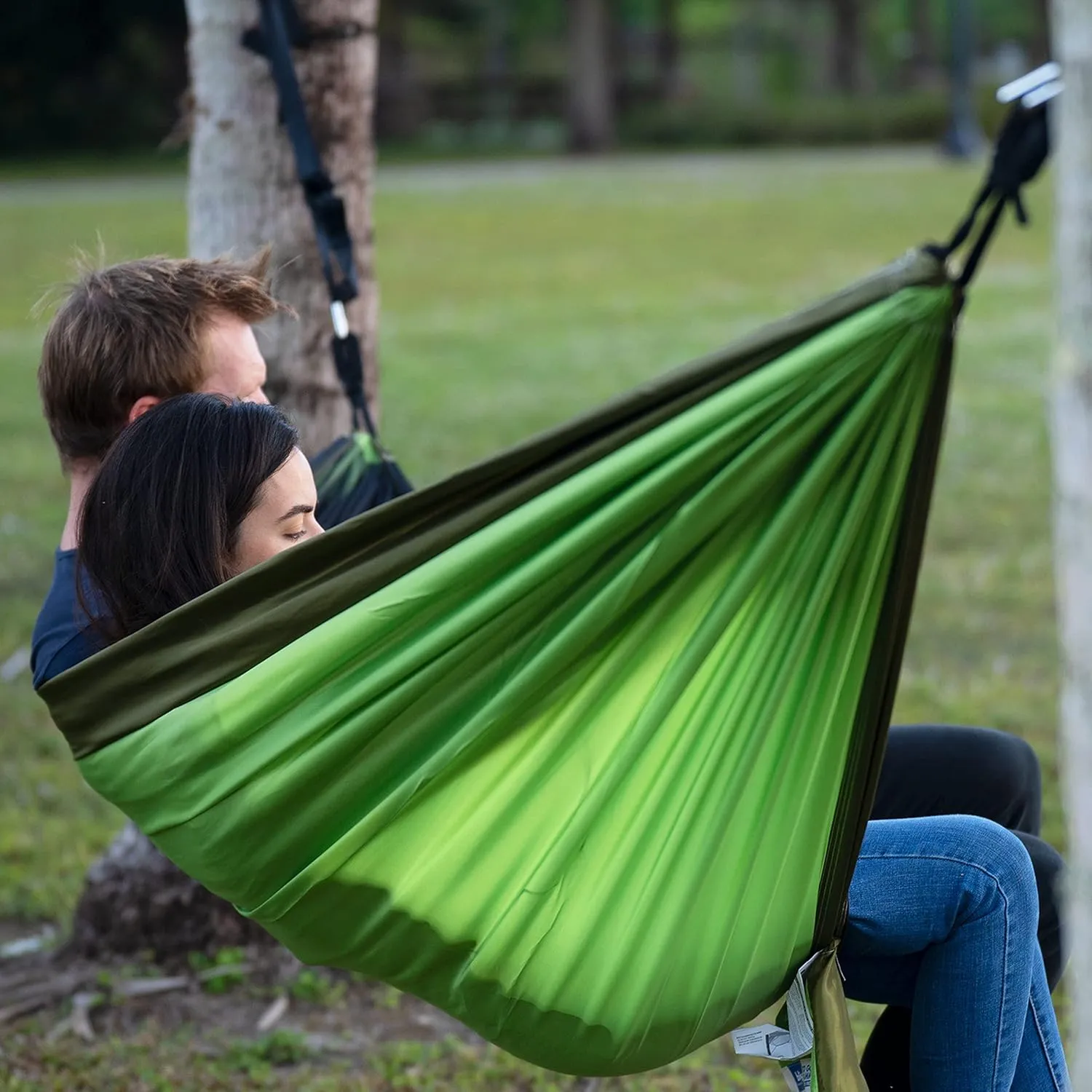 Bliss Hammocks BH-406ST-FG Hammock in a Bag w/ Carabiners   Tree Straps, 52-in. Wide, Weather Resistant, 300 Lb. Capacity (Forest Green)