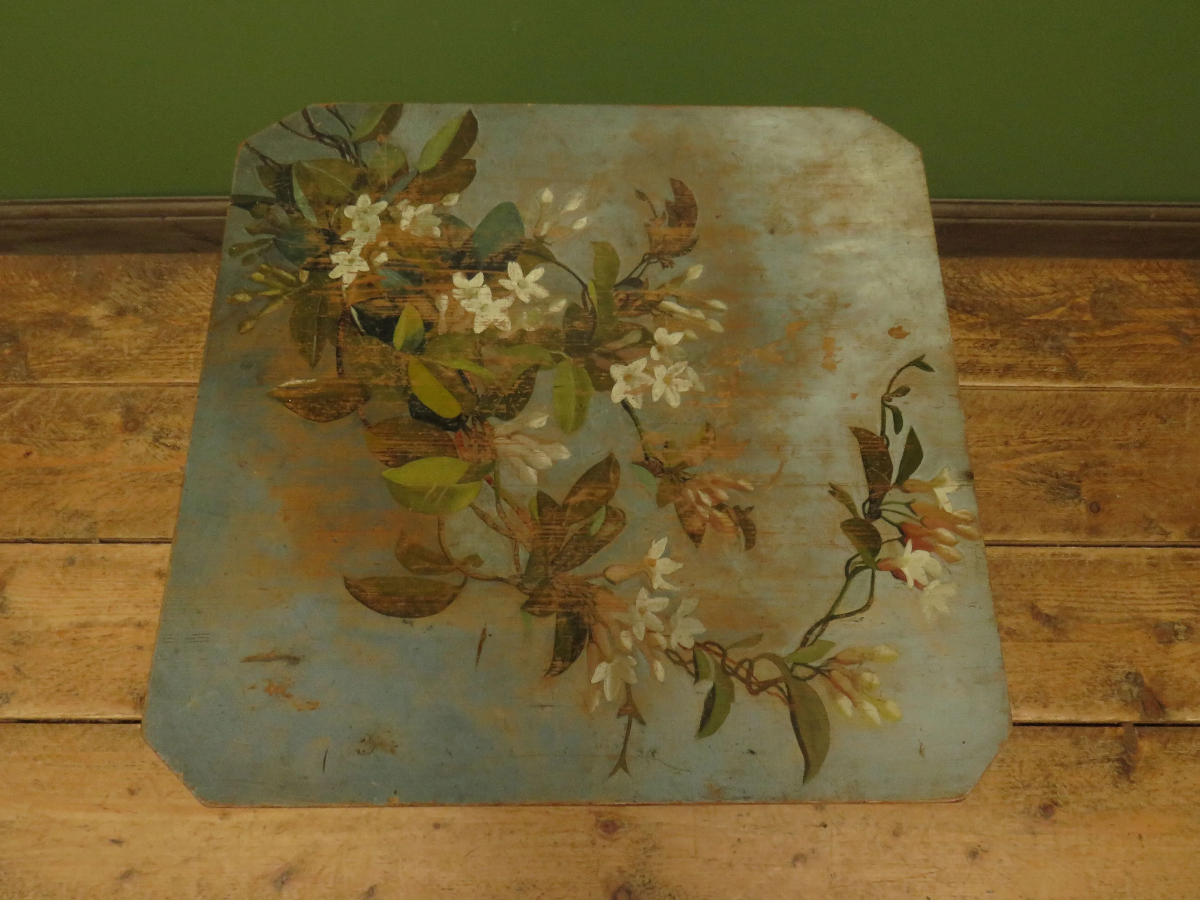 Bloomsbury Style Small Handpainted Table with Red Bobbin Base