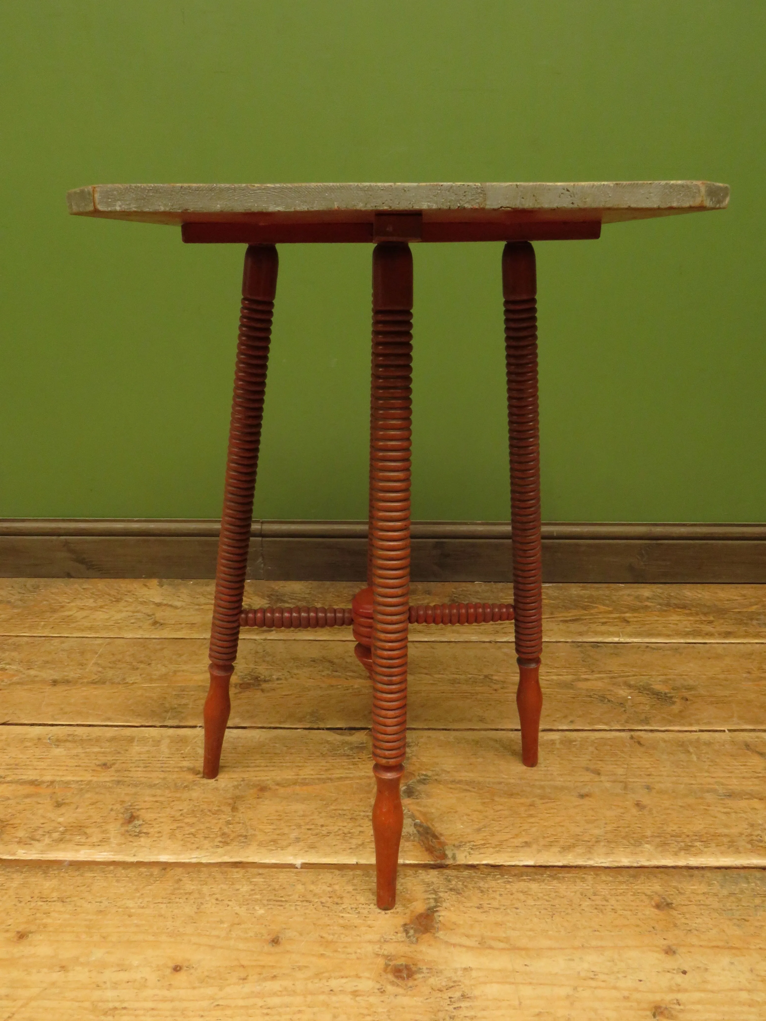 Bloomsbury Style Small Handpainted Table with Red Bobbin Base