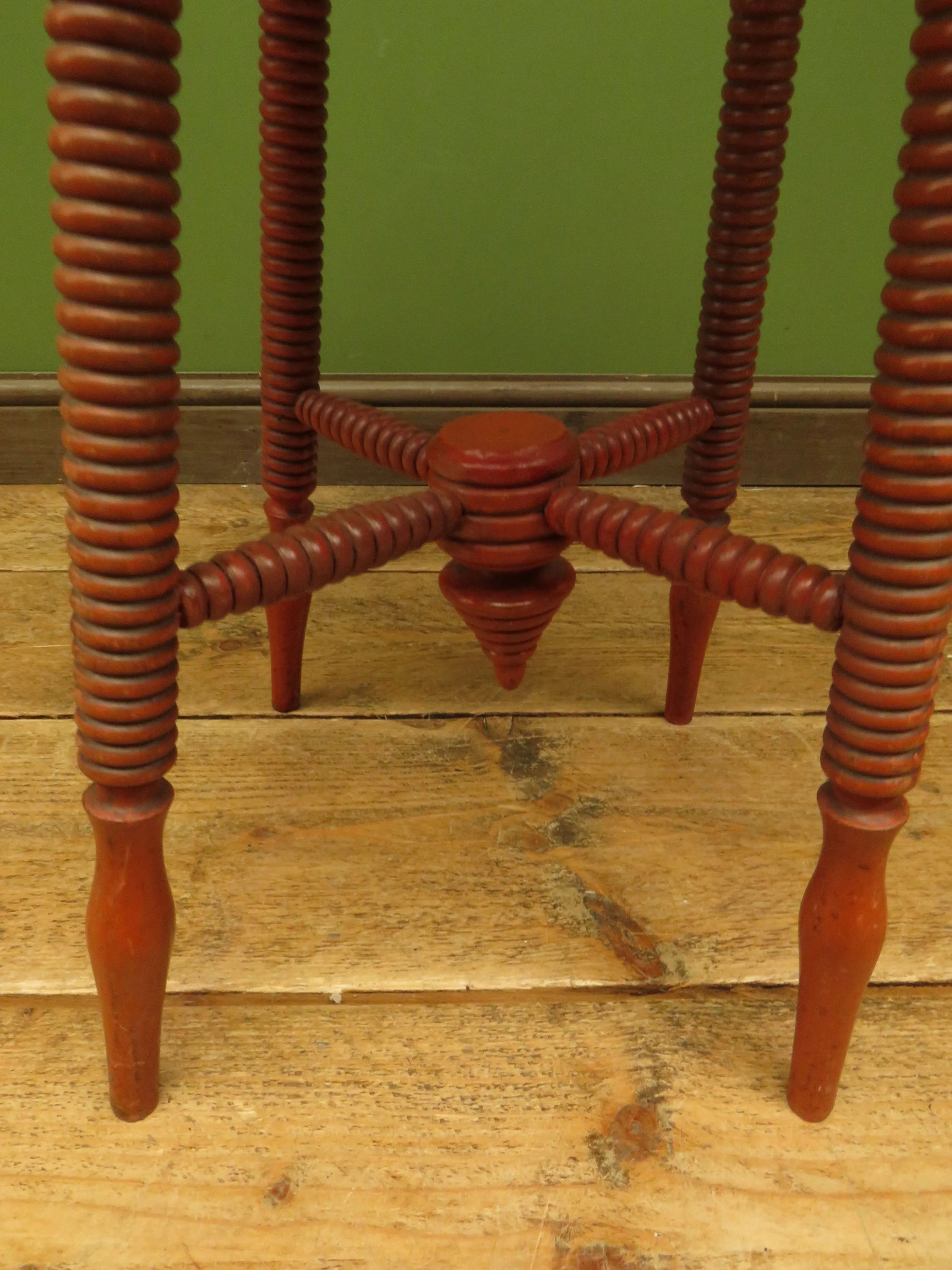 Bloomsbury Style Small Handpainted Table with Red Bobbin Base
