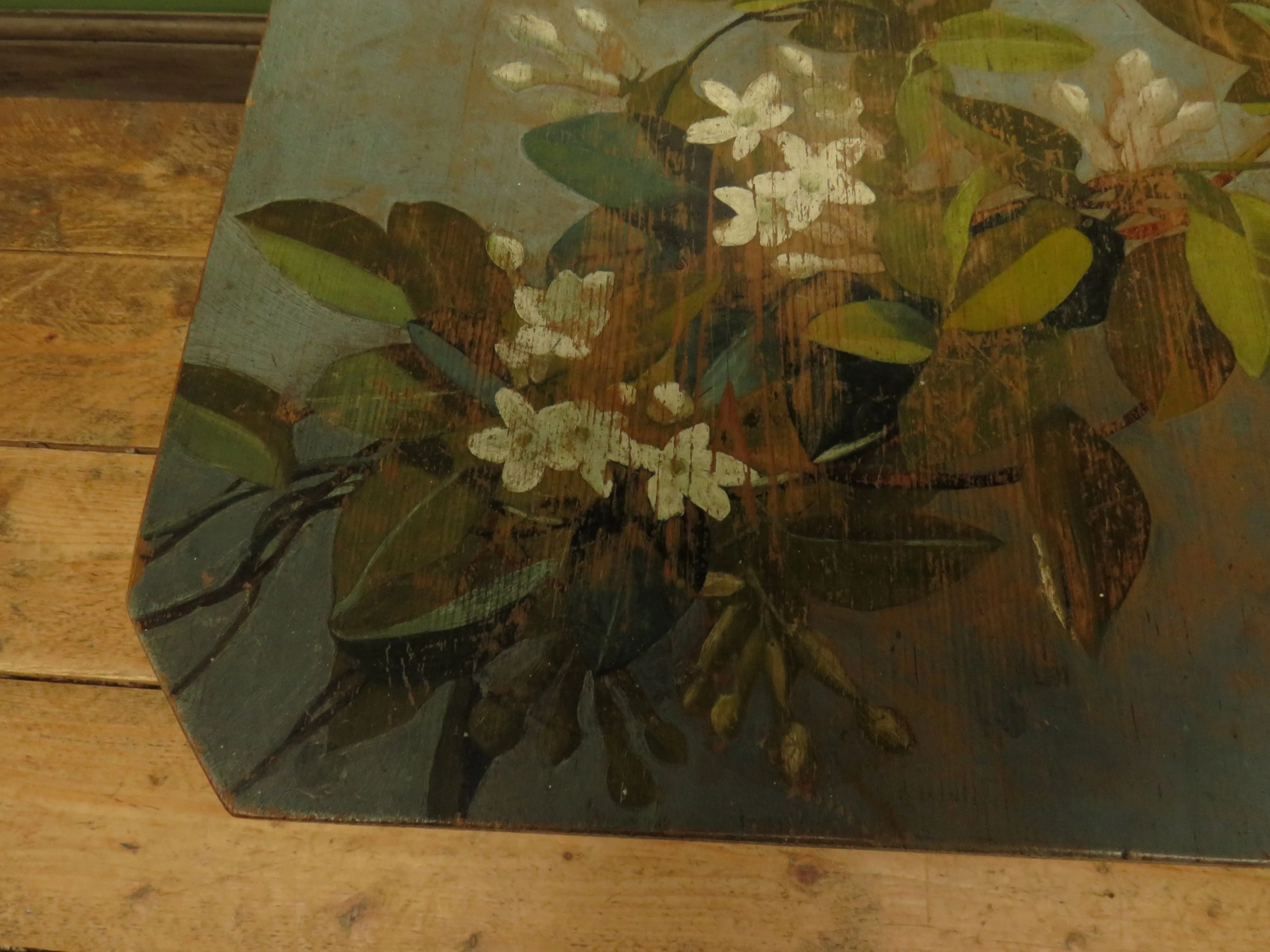 Bloomsbury Style Small Handpainted Table with Red Bobbin Base