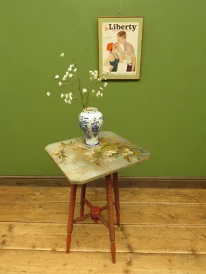 Bloomsbury Style Small Handpainted Table with Red Bobbin Base