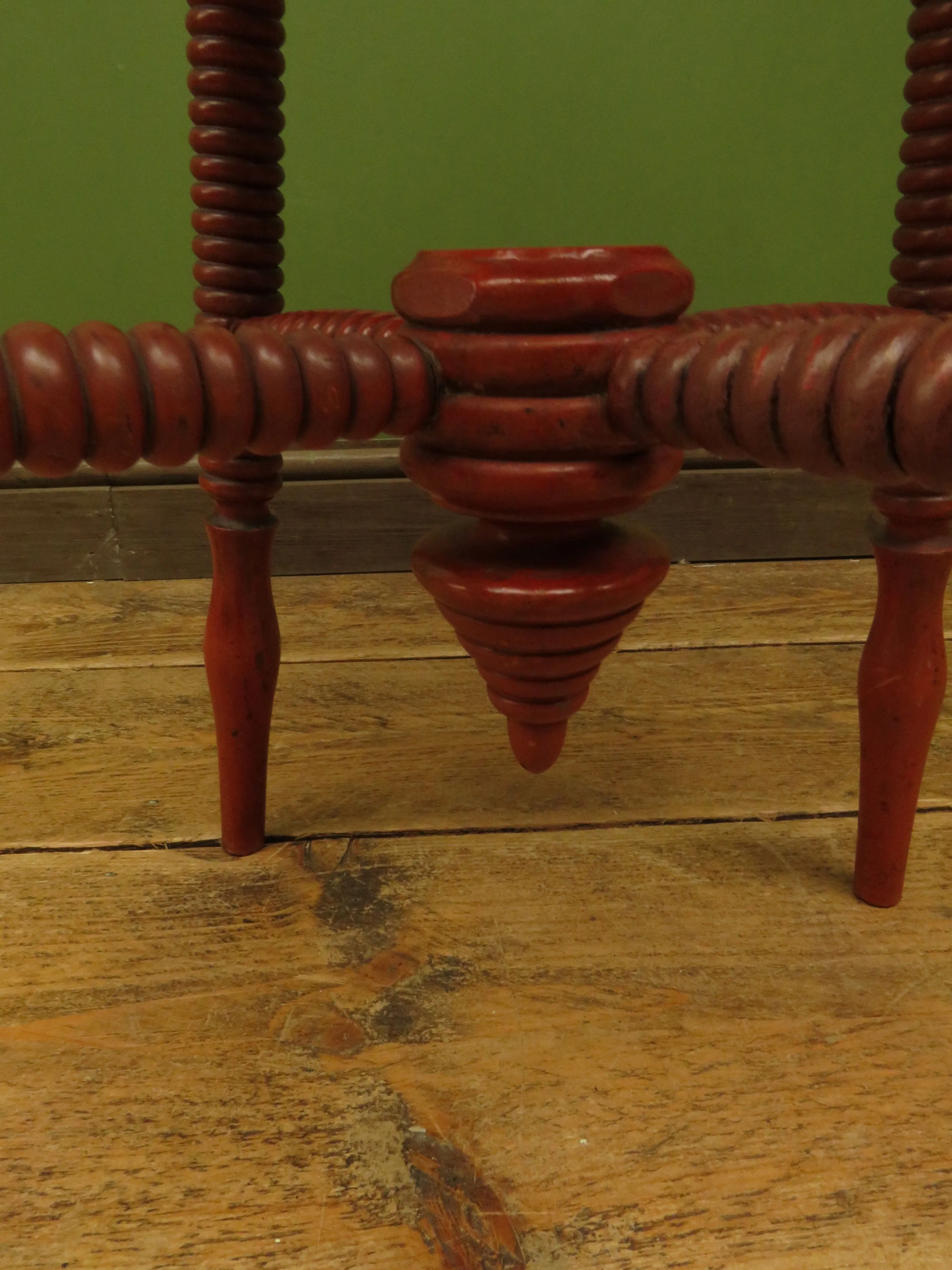 Bloomsbury Style Small Handpainted Table with Red Bobbin Base