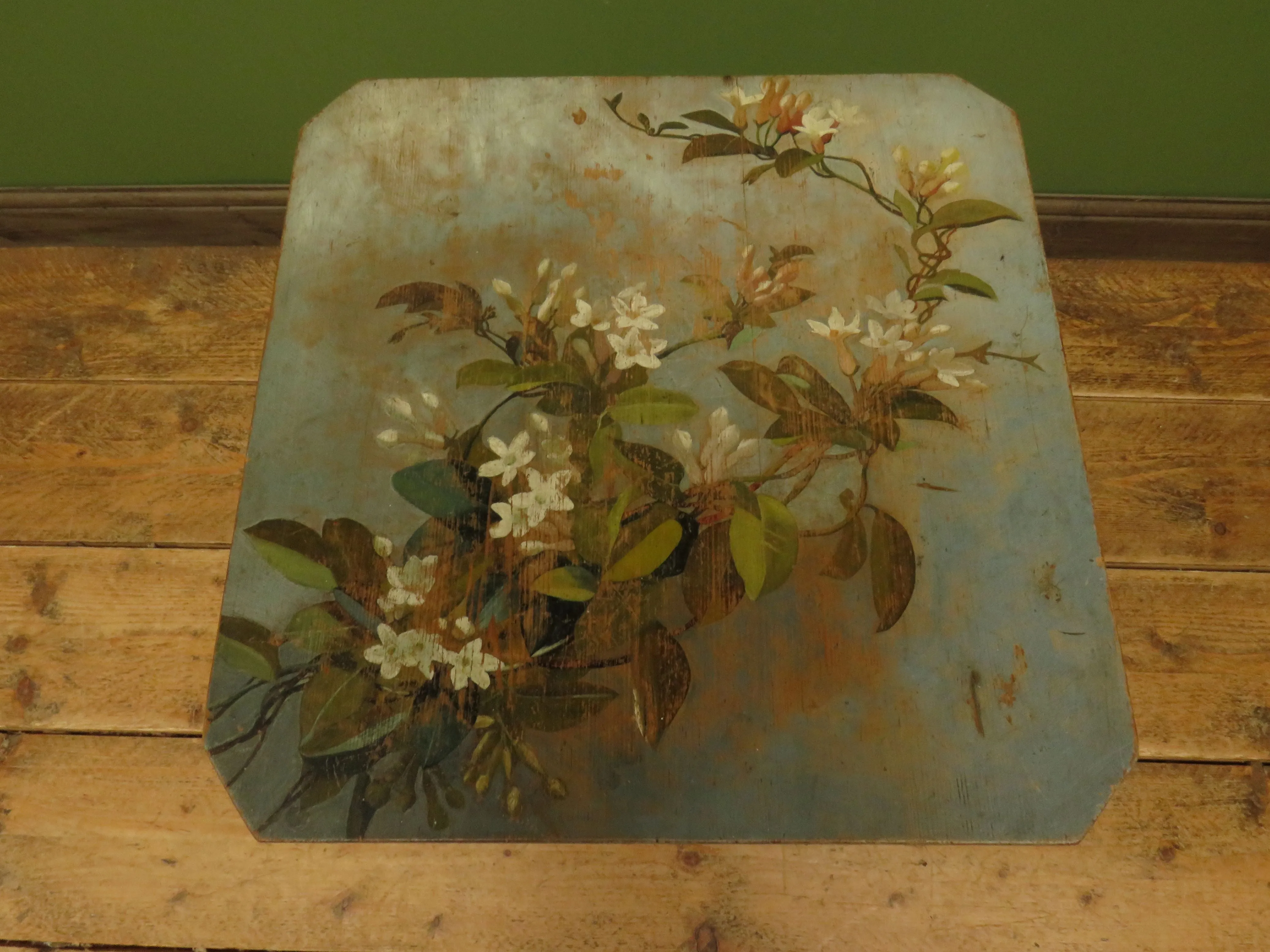 Bloomsbury Style Small Handpainted Table with Red Bobbin Base