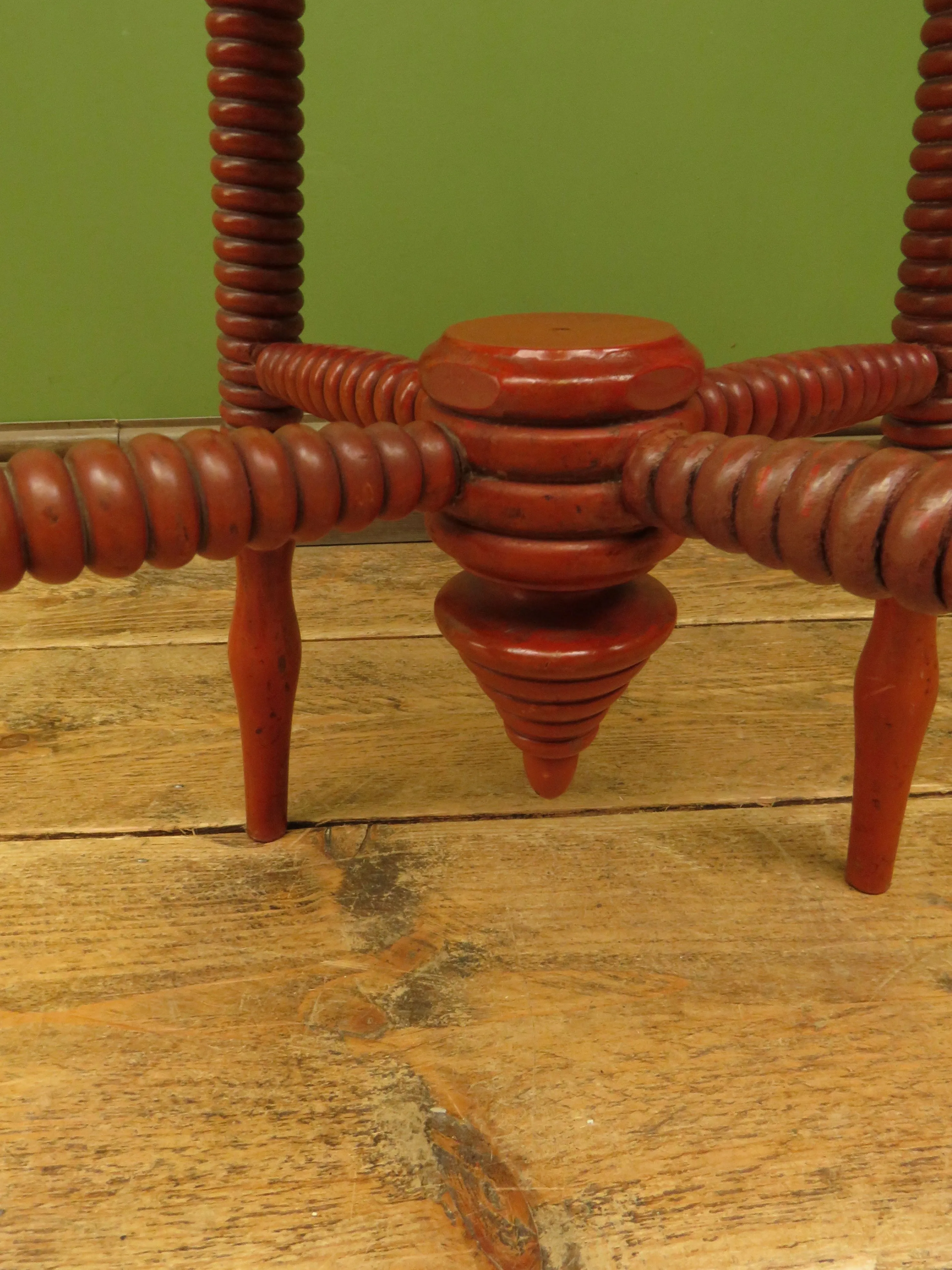 Bloomsbury Style Small Handpainted Table with Red Bobbin Base