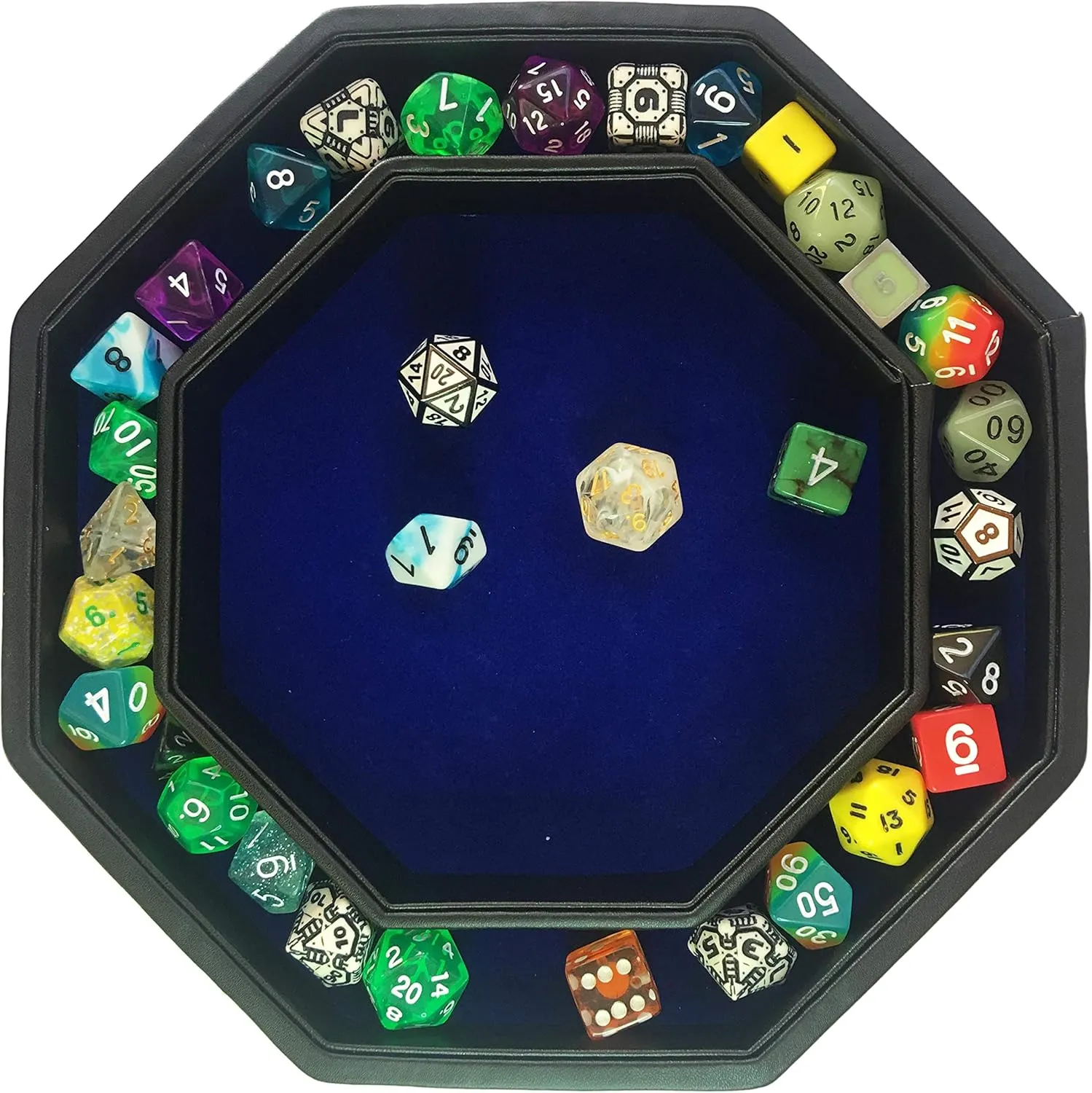 Blue Fire Dragon Dice Tray with Lid – 9" Octagon with Dice Staging Area, Holds 5 Dice Sets – Perfect for D&D, Call of Cthulhu, Shadowrun, and All Tabletop RPGs