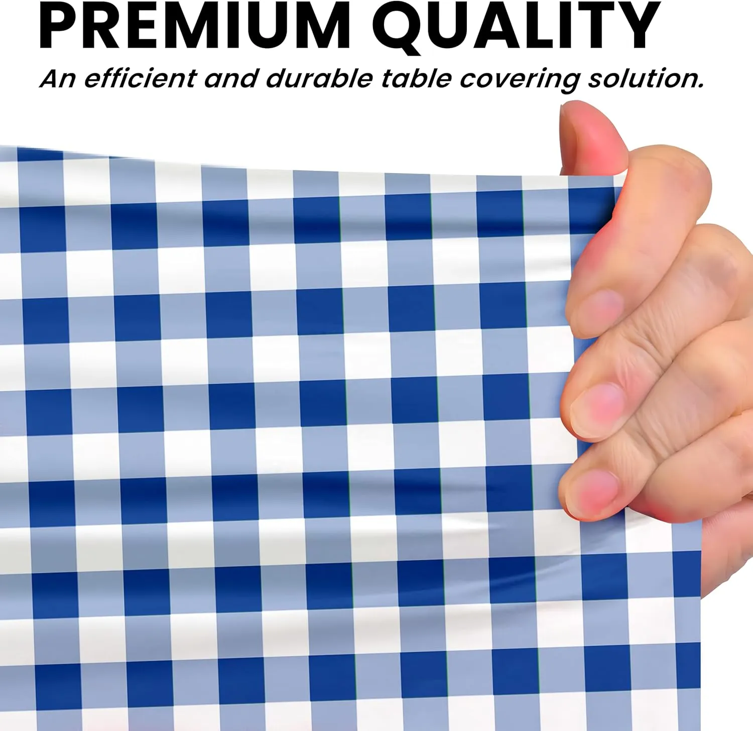 Blue Gingham Premium Plastic Tablecloth Roll - 54" x300' for Parties with Cutter Box - Cut to Size Rectangle & Round Disposable Tablecloth Plastic Table Cover