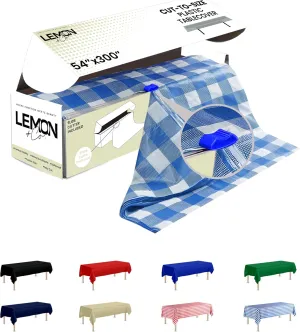 Blue Gingham Premium Plastic Tablecloth Roll - 54" x300' for Parties with Cutter Box - Cut to Size Rectangle & Round Disposable Tablecloth Plastic Table Cover