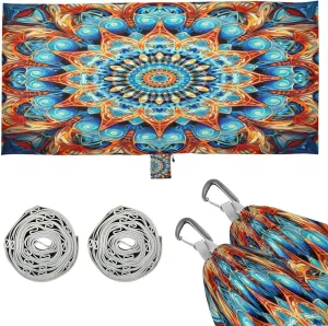 Blue Orange Mandala Camping Hammock, 330 lbs with 2 Tree Straps, Carry Bag, Single Portable Hammock for Outdoor/Indoor, Hiking, Beach, Backpacking, Travel