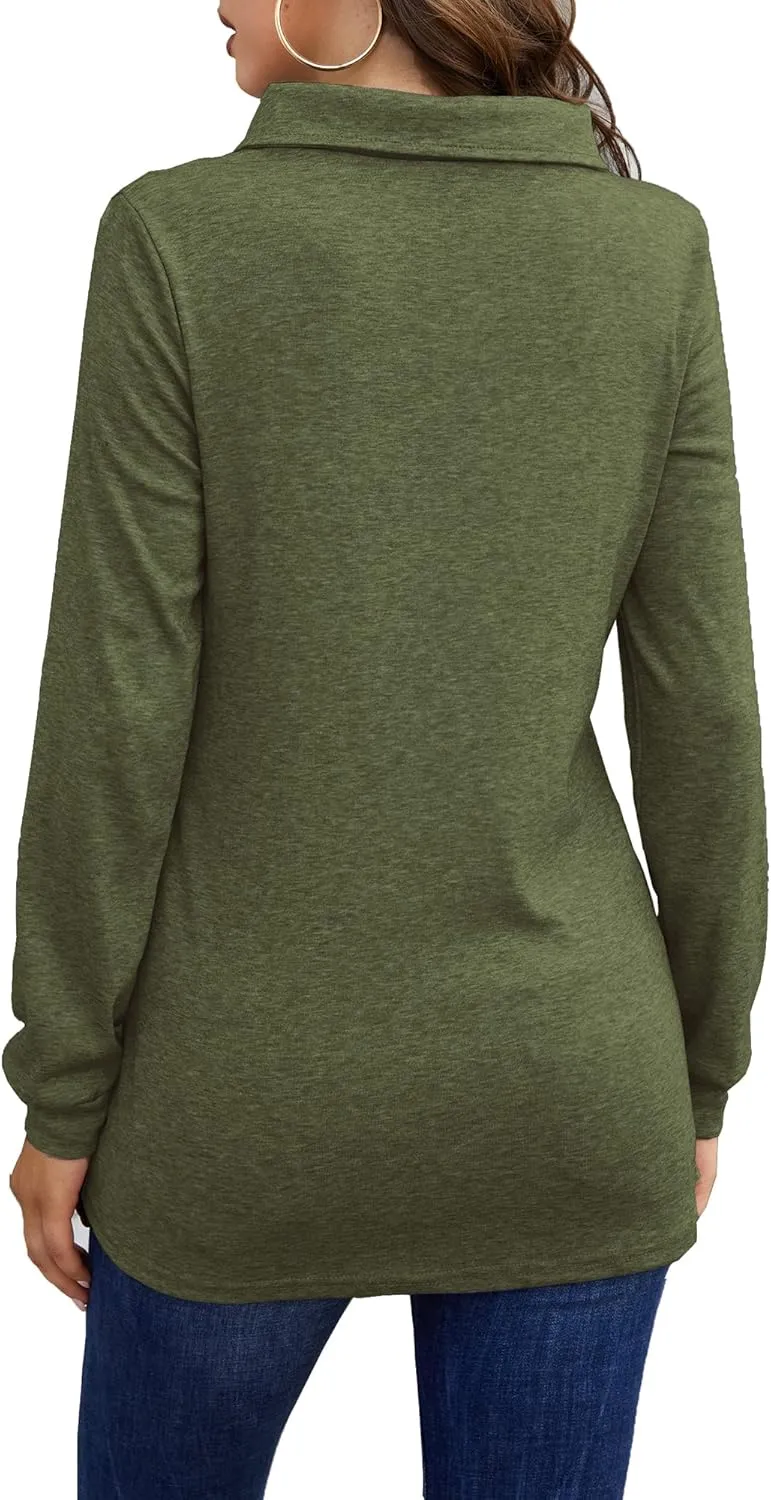 Bluetime Women's Fall Long Sleeve Cowl Neck Button Tunic Tops Lightweight Sweatshirts