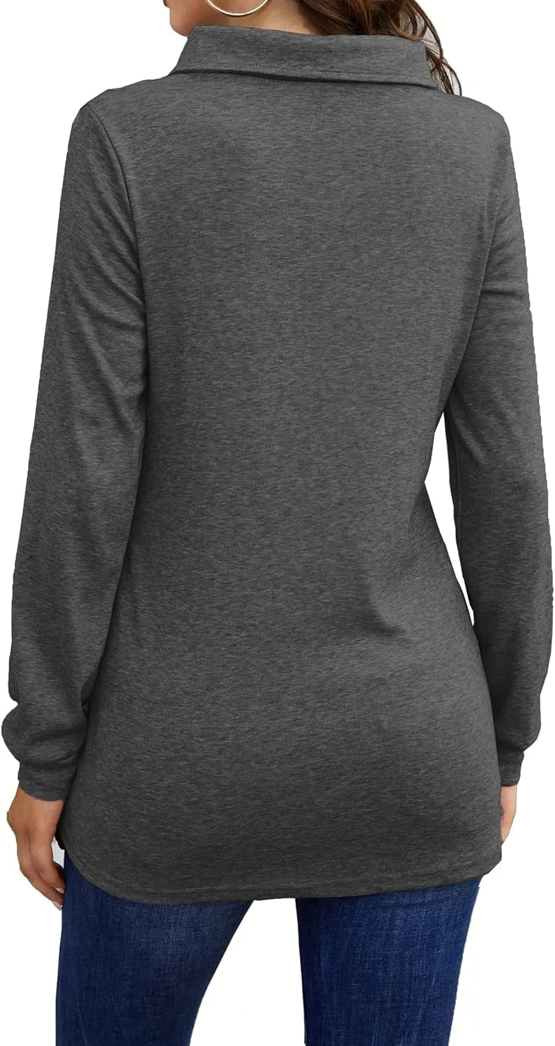 Bluetime Women's Fall Long Sleeve Cowl Neck Button Tunic Tops Lightweight Sweatshirts