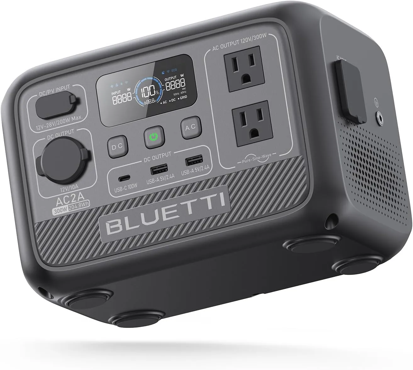 BLUETTI Solar Generator AC2A, 204Wh LiFePO4 Battery Backup w/ 2 300W (600W Power Lifting) AC Outlets, Recharge from 0-80% in 45 Min., for Camping (Solar Panel Optional)