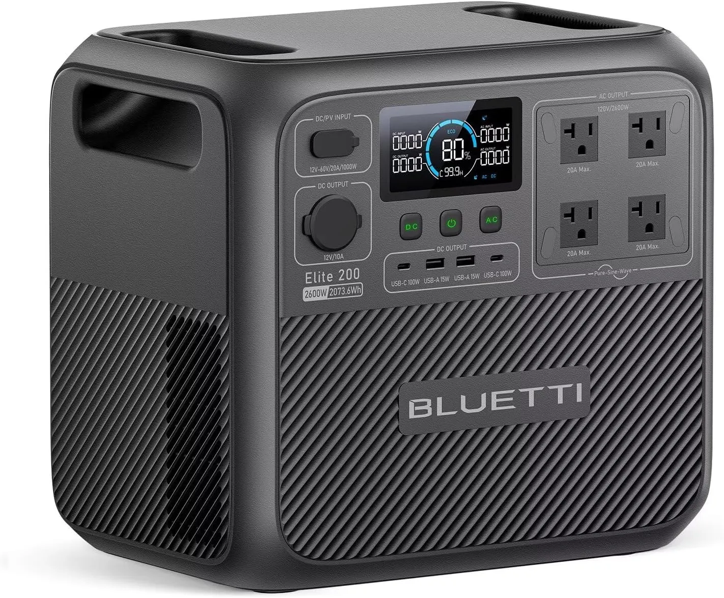 BLUETTI Solar Generator Elite 200 V2 (2025 New), 2,073.6Wh LFP Battery Backup w/ 4 2,600W AC Outlets (3,900W Power Lifting), 17-Year Lifespan, Portable Power Station for Camping, Off-grid