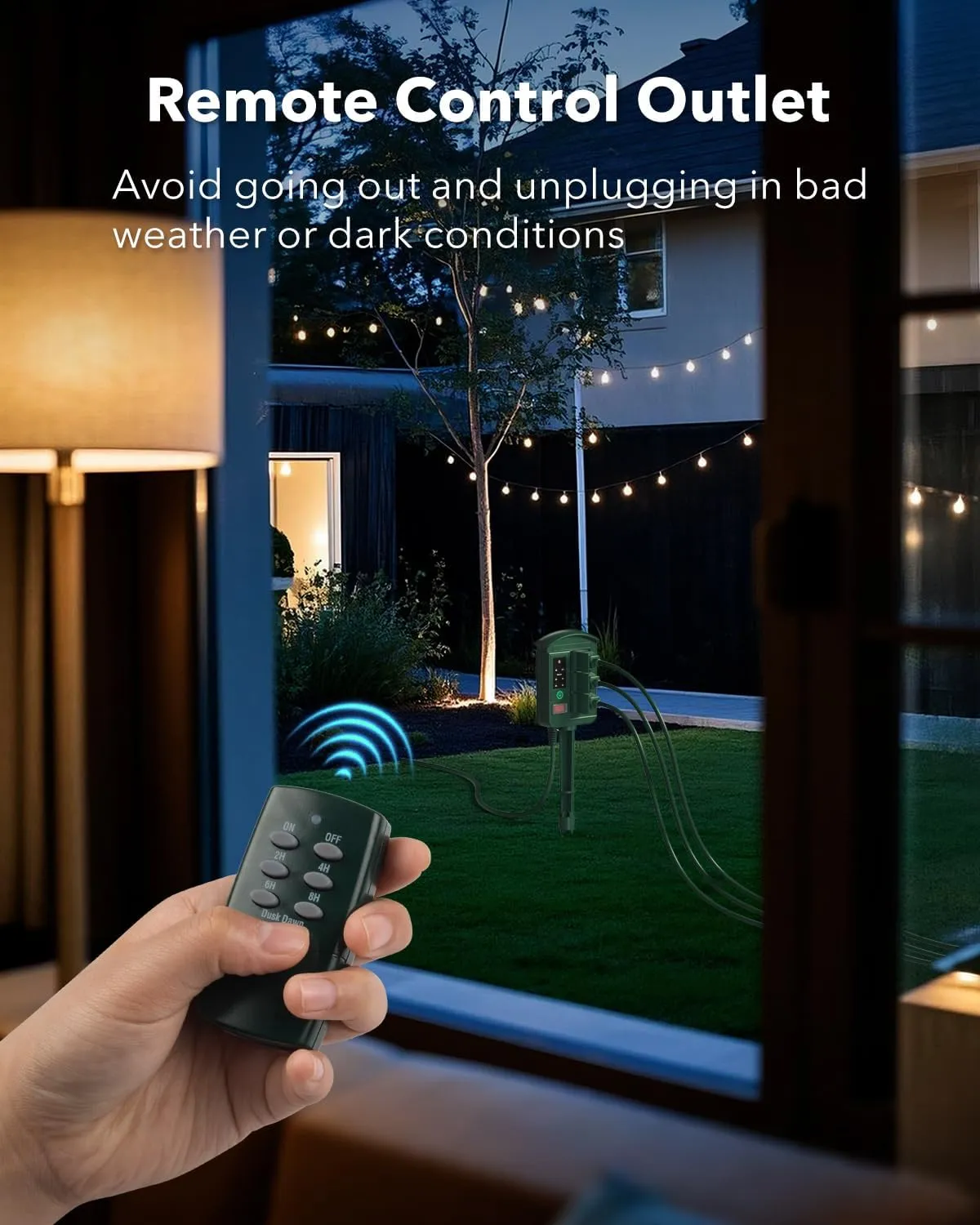 BN-LINK Outdoor Power Stake Timer Waterproof, Power Strip with 6 Grounded Outlets and 6FT Extension Cord, 100FT Wireless Remote Control, Dusk to Dawn Sensor Timer for Lights and Courtyard Decoration