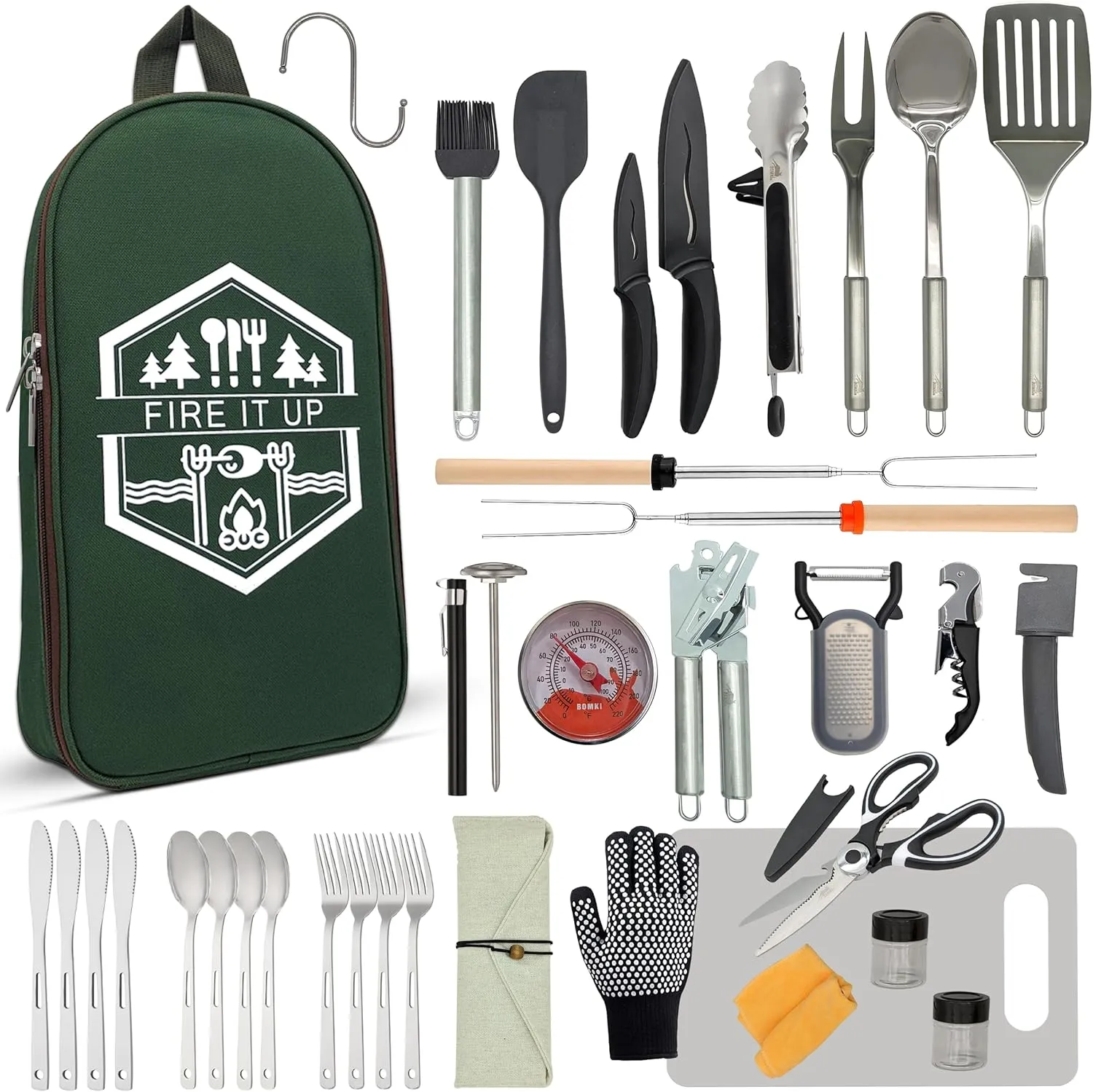BOMKI Grilling & Camping Cookware - BBQ & Camp Cooking Set, Green Pro