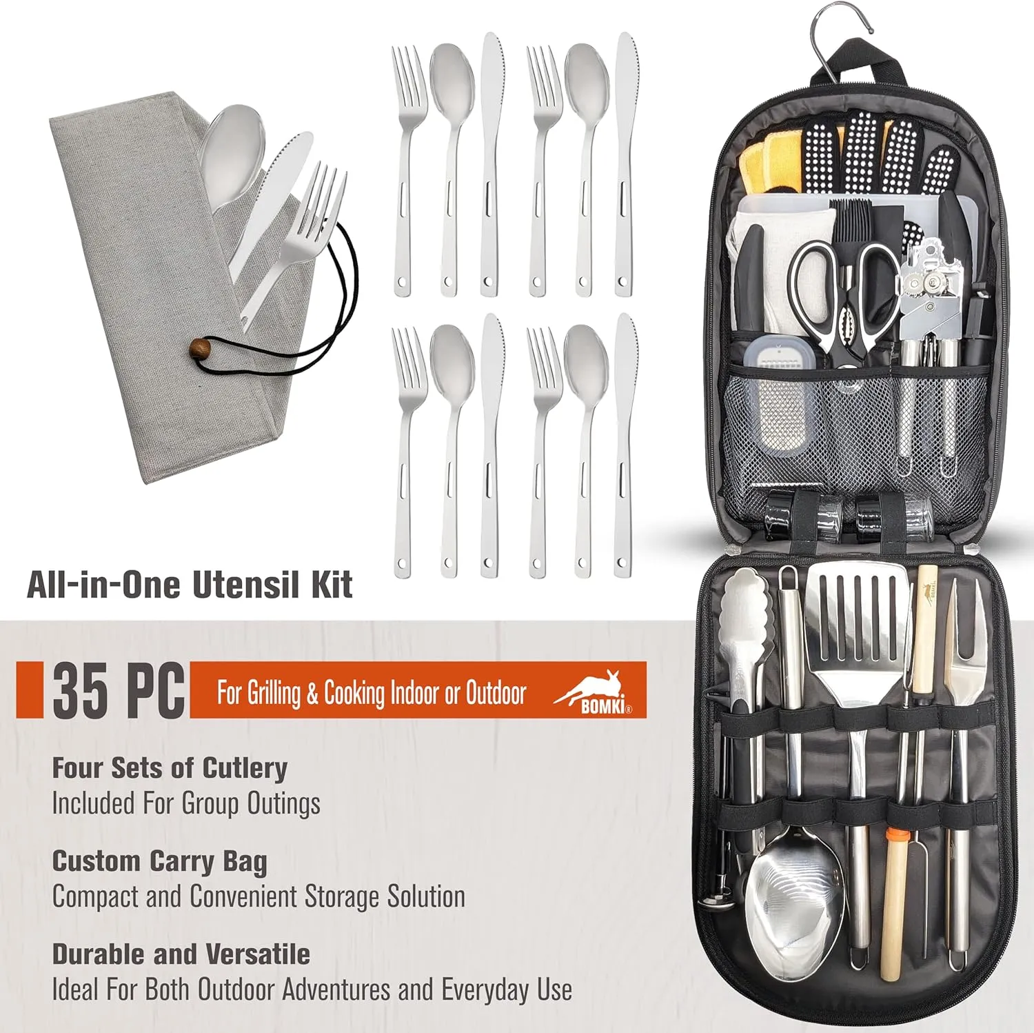 BOMKI Grilling and Camping Cooking Utensils Set for The Outdoors BBQ - Camping Utensil Set Camping Kitchen Set Cookware Accessories Camping Essentials Camping Stuff Camp Cooking Set (Black Pro)
