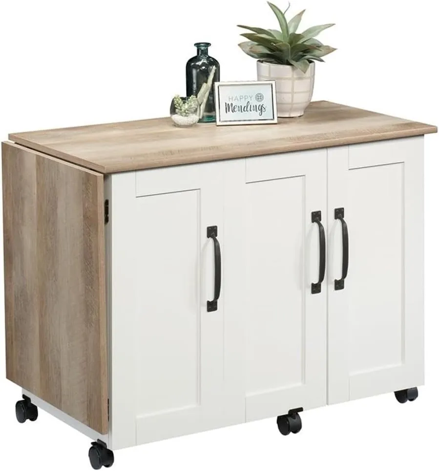 BOWERY HILL Contemporary Engineered Wood Sewing Craft Table in Soft White