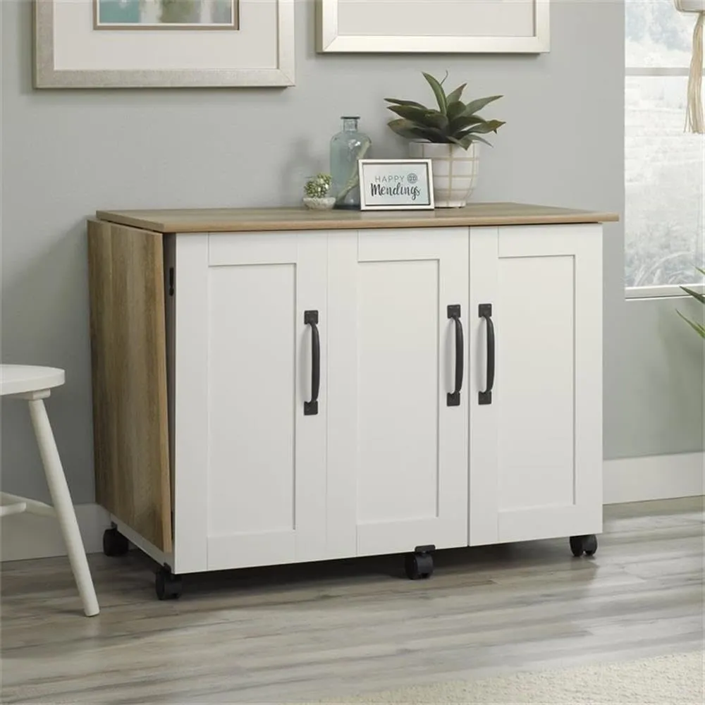 BOWERY HILL Contemporary Engineered Wood Sewing Craft Table in Soft White