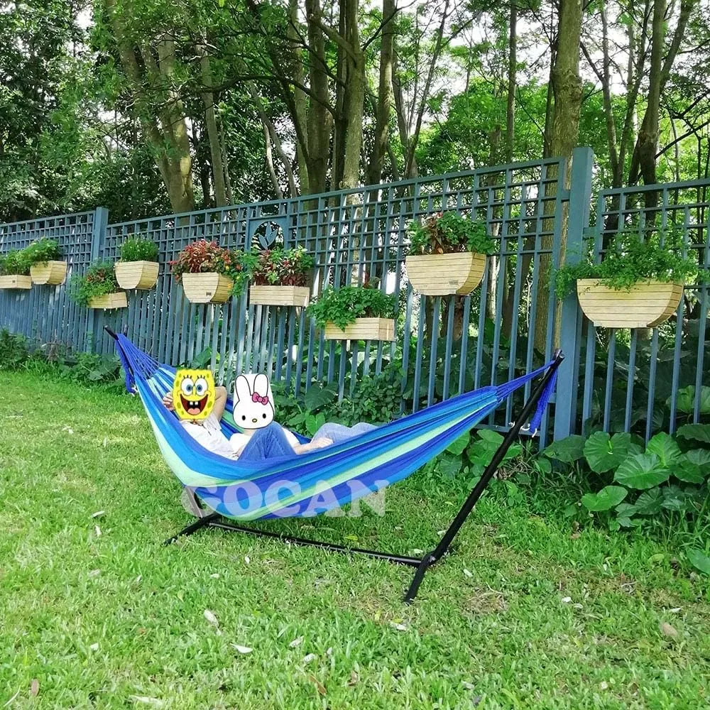Brazilian Double Hammock 2 Person Extra Large 220x160cm Total Length 330cm Load 500lb Canvas Cotton Hammock for Patio Porch Garden Backyard Lounging Outdoor and Indoor(Blue/Green) XXL