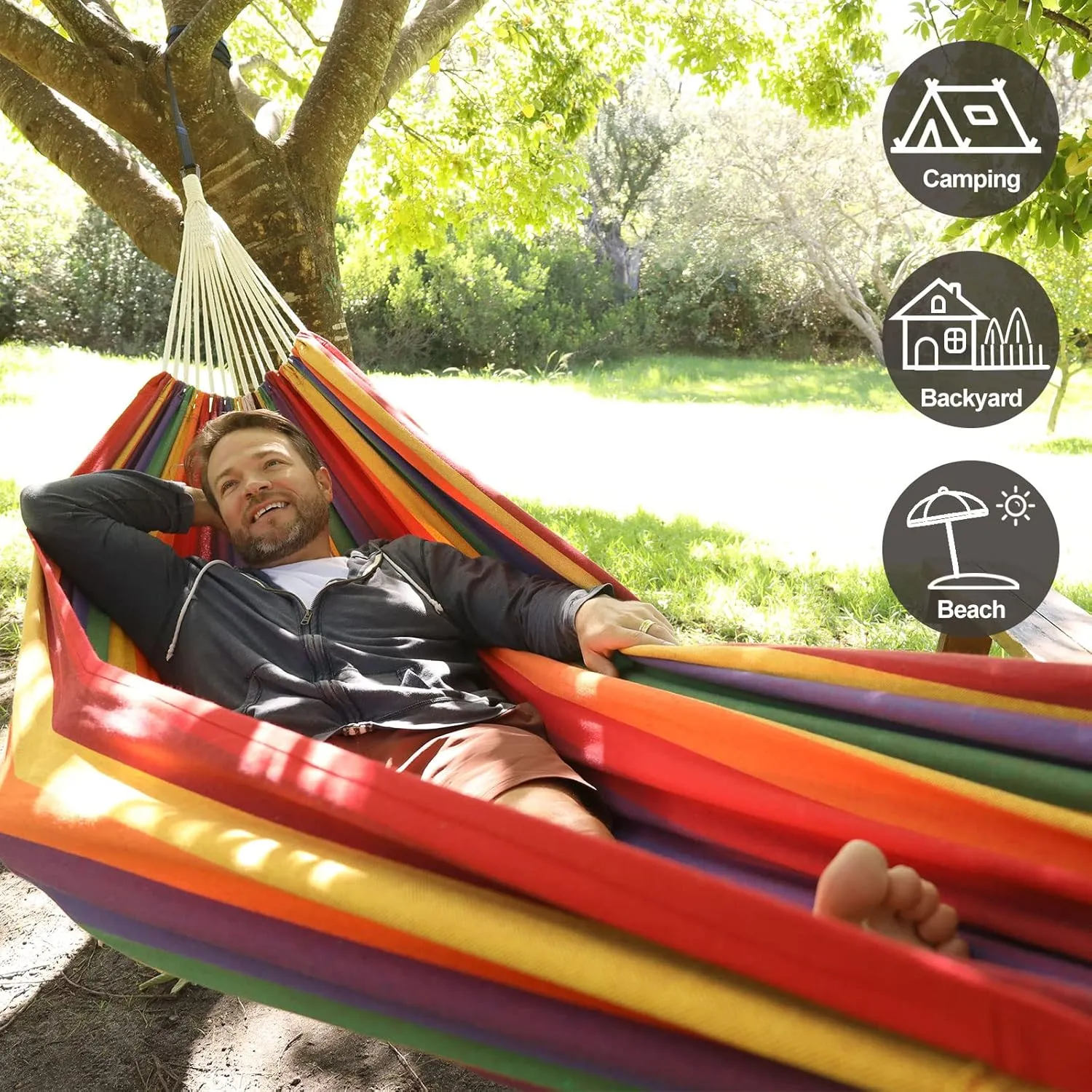 Brazilian Double Hammock with Tree Straps,Extra Large 94x63IN,2 Persons Hammock for Backyard Patio Outdoor and Indoor,450lbs Weight Capacity,Soft Woven Cotton Fabric - Dark Grey