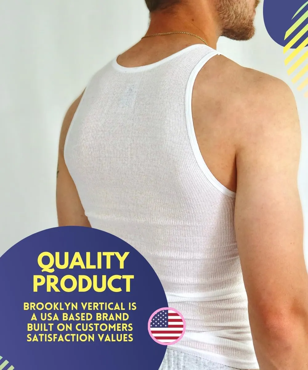 BROOKLYN VERTICAL Mens 6-Pack Tank Tops | Moisture-Wicking Ribbed Lightweight Undershirts