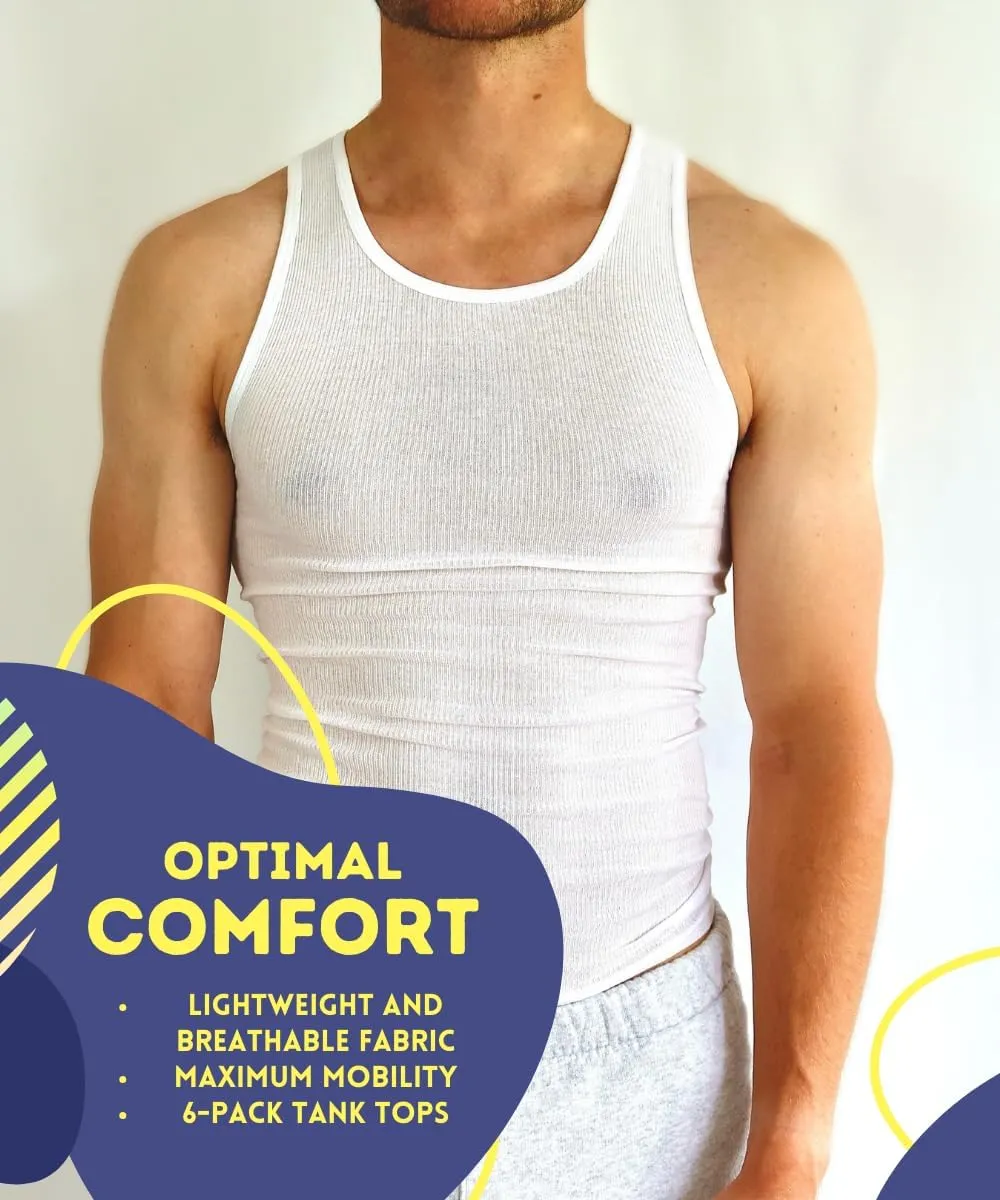 BROOKLYN VERTICAL Mens 6-Pack Tank Tops | Moisture-Wicking Ribbed Lightweight Undershirts