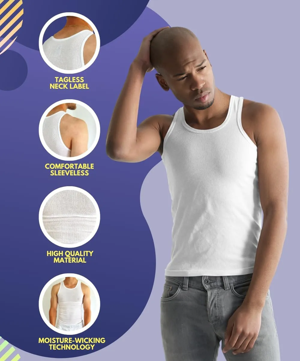 BROOKLYN VERTICAL Mens 6-Pack Tank Tops | Moisture-Wicking Ribbed Lightweight Undershirts