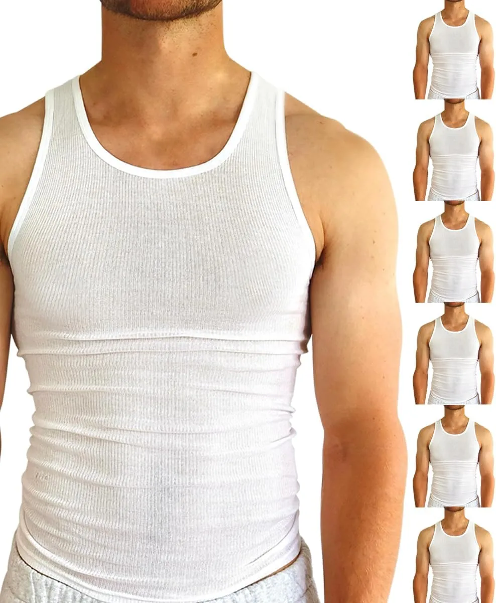 BROOKLYN VERTICAL Mens 6-Pack Tank Tops | Moisture-Wicking Ribbed Lightweight Undershirts