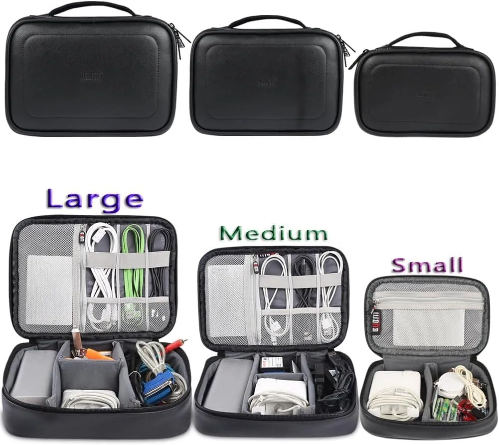 BUBM 3Pcs PVC Electronics Organizer Travel Case, Travel Gadget Storage Bag, Cable Organizer Bag Tech Organizer for USB Flash Drive, Plug, Cord, Charger, Power Bank, Black