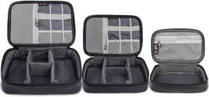 BUBM 3Pcs PVC Electronics Organizer Travel Case, Travel Gadget Storage Bag, Cable Organizer Bag Tech Organizer for USB Flash Drive, Plug, Cord, Charger, Power Bank, Black