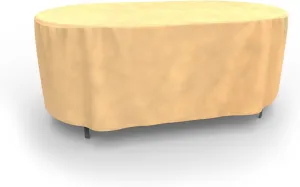 Budge P5A20SF1 All Seasons Oval Patio Table Cover Lightweight, UV-Resistant, Medium, Tan, Medium - 28"H x 72"L x 42"W