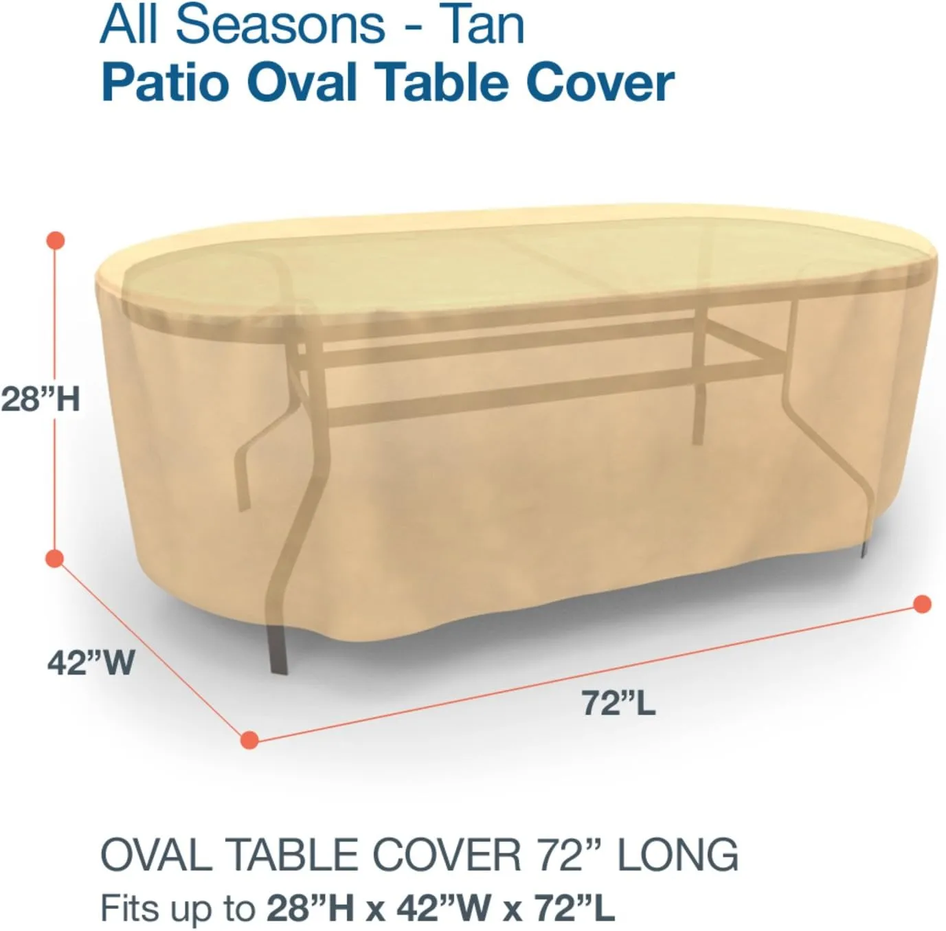 Budge P5A20SF1 All Seasons Oval Patio Table Cover Lightweight, UV-Resistant, Medium, Tan, Medium - 28"H x 72"L x 42"W