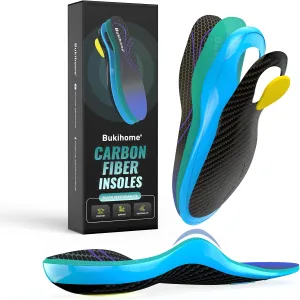Bukihome Carbon Fiber Insoles -（1 Pair） High Arch & Rigid Support - Extra Energy Return - Non-Cleated Shoes - Running, Hiking - Injury Prevention - Volleyball, Basketball, Racquet Sports - S