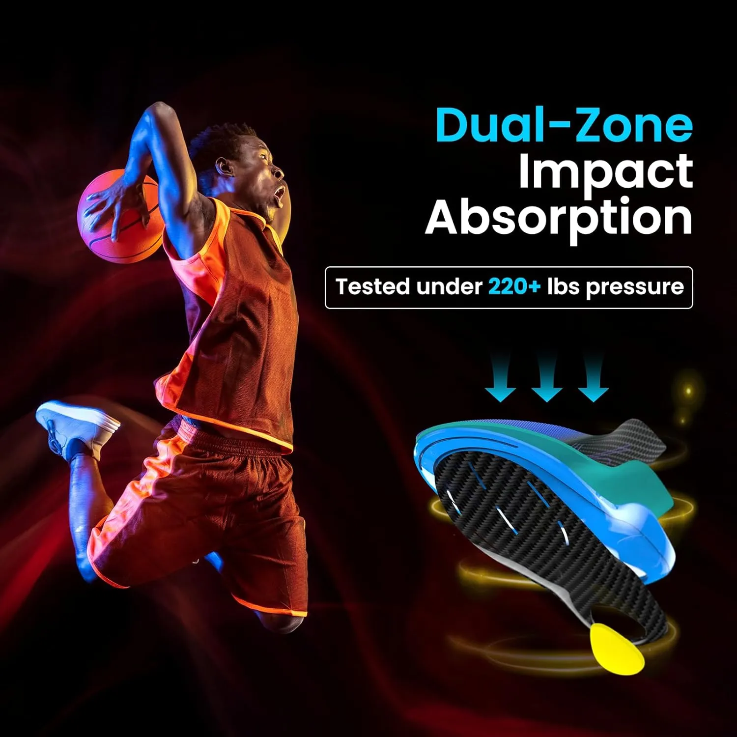 Bukihome Carbon Fiber Insoles -（1 Pair） High Arch & Rigid Support - Extra Energy Return - Non-Cleated Shoes - Running, Hiking - Injury Prevention - Volleyball, Basketball, Racquet Sports - S
