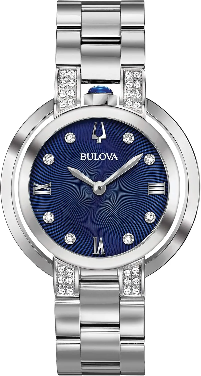Bulova Ladies' Rubaiyat Diamond Stainless Steel 2-Hand Quartz Watch, Blue Dial and Sapphire Crystal Style: 96R225