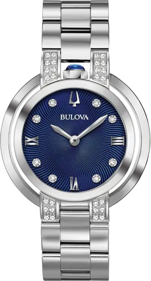 Bulova Ladies' Rubaiyat Diamond Stainless Steel 2-Hand Quartz Watch, Blue Dial and Sapphire Crystal Style: 96R225