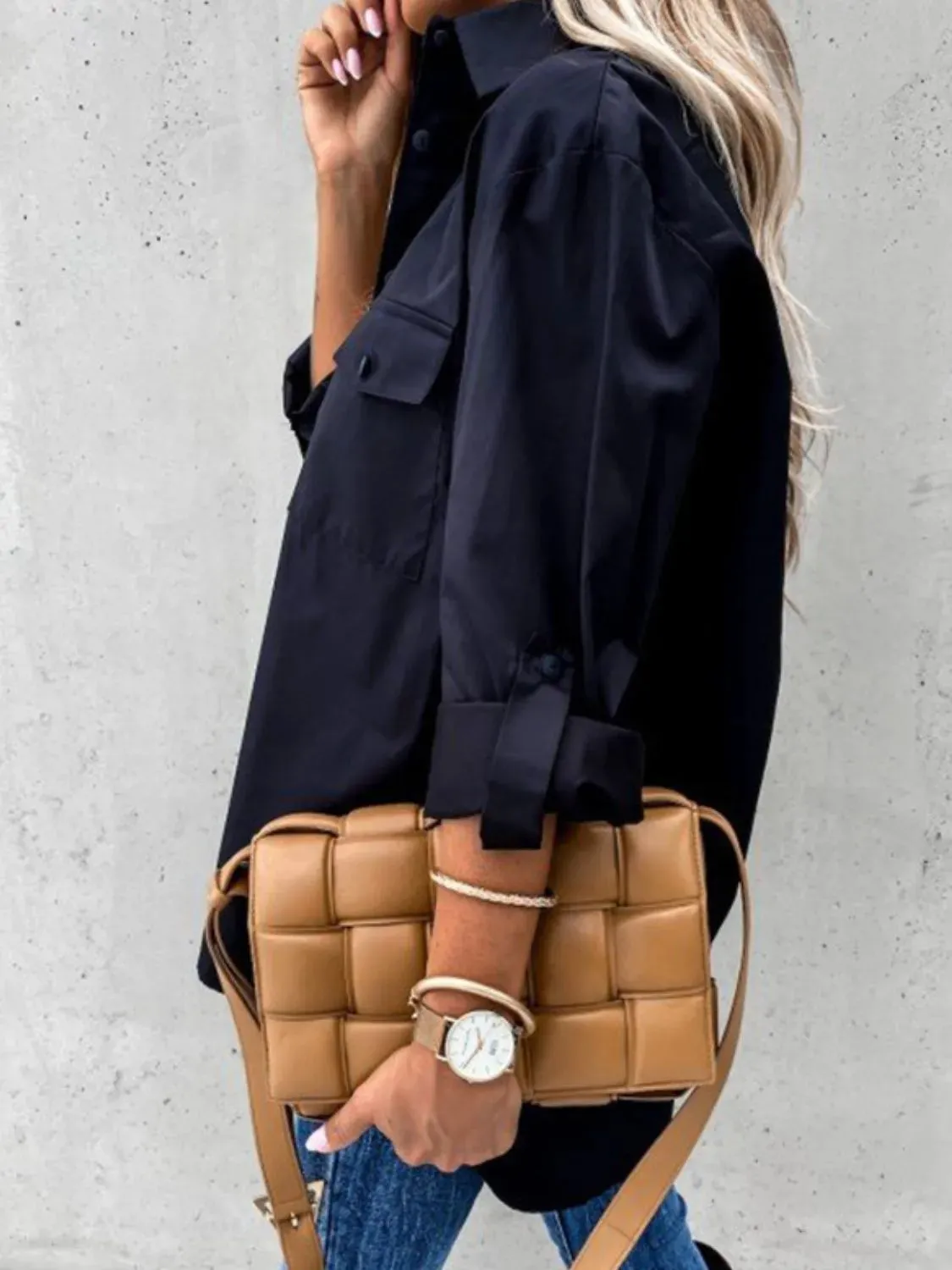 Button Up Roll-Tab Sleeve Shirt