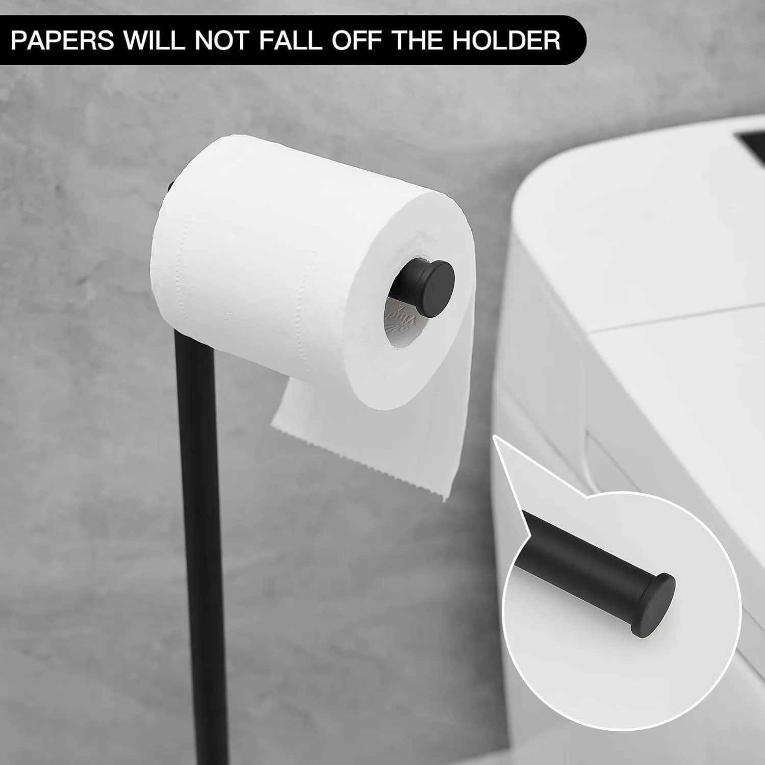 BWE Bathroom Toilet Paper Holder Stand Matte Black SUS304 Stainless Steel RV Modern Freestanding Toilet Paper Roll Holder for Bathroom Kitchen and Washroom with Heavy Weighted Base