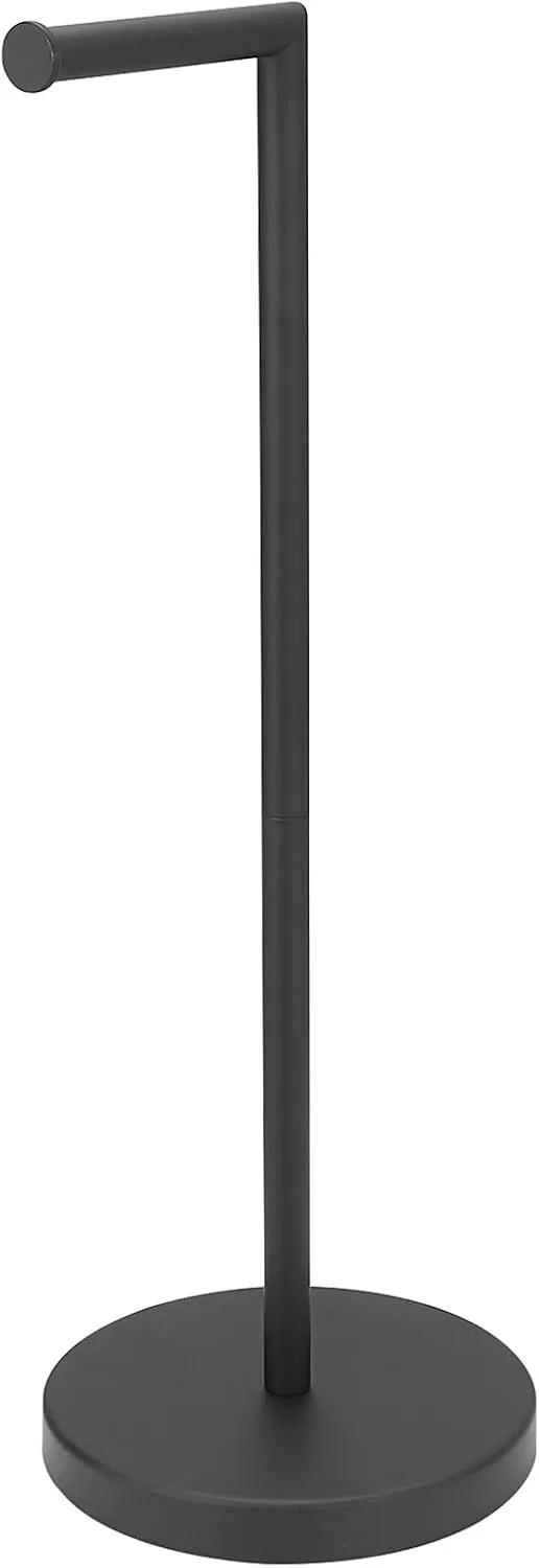 BWE Bathroom Toilet Paper Holder Stand Matte Black SUS304 Stainless Steel RV Modern Freestanding Toilet Paper Roll Holder for Bathroom Kitchen and Washroom with Heavy Weighted Base