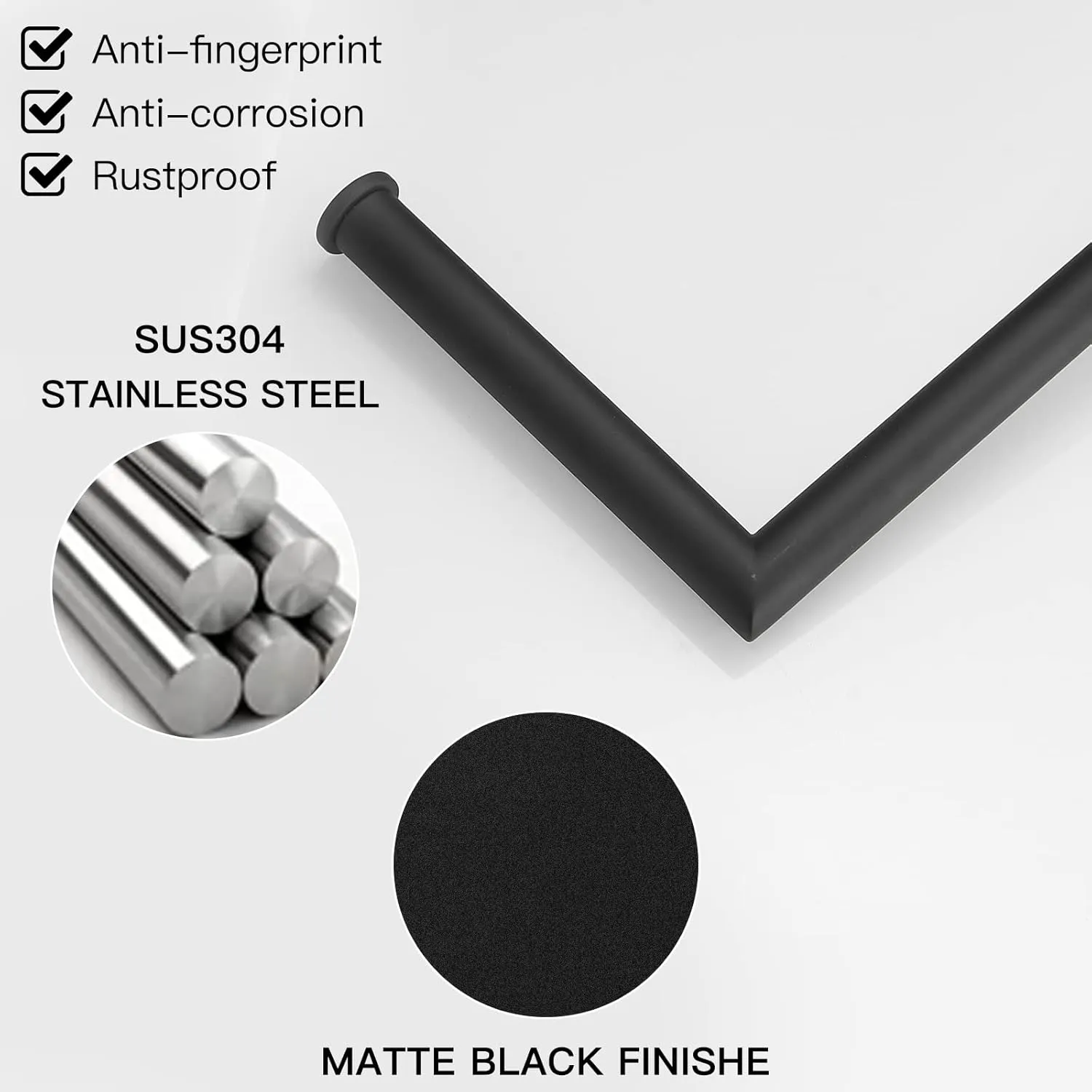 BWE Bathroom Toilet Paper Holder Stand Matte Black SUS304 Stainless Steel RV Modern Freestanding Toilet Paper Roll Holder for Bathroom Kitchen and Washroom with Heavy Weighted Base